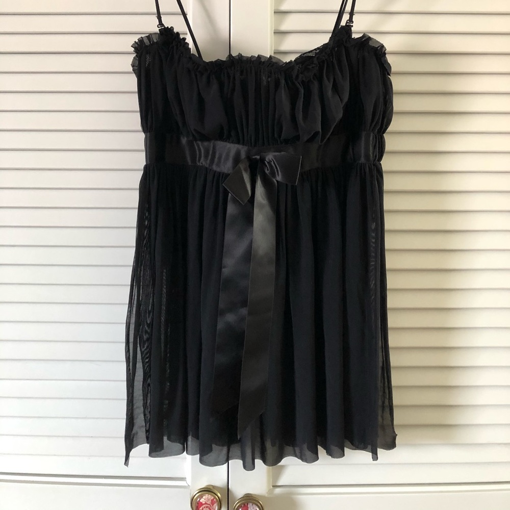 Black strappy chiffon bustier with silk bow